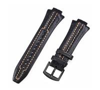 AZSHIW Bracelet de montre en cuir de vache 27 x 15 mm compatible avec les bracelets de montre Sportura SNL029P2, SNL021P1, SNL595P2 et SNL017P1 for homme, interface convexe(Black-orange black)