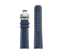 AZSHIW Bracelet de montre en cuir de vachette à extrémité incurvée compatible avec Citizen Blue Angel AT8020-54L/8020-03L JY8078 série AT8020 22 mm 23 mm for homme(Blue yellow-silver,22mm-width)