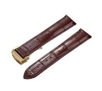 AZSHIW Bracelet de montre en cuir de veau, 19 mm, 20 mm, 21 mm, 22 mm, compatible avec Omega 007, Seamaster 300, De Ville, AT150 et Commander. Boucle déployante.(Brown-Gold Buckle,21mm)