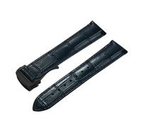 AZSHIW Bracelet de montre en cuir de veau, 19 mm, 20 mm, 21 mm, 22 mm, compatible avec Omega 007, Seamaster 300, De Ville, AT150 et Commander. Boucle déployante.(Blue-Black Buckle,21mm)