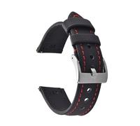 AZSHIW Bracelet de montre en cuir et toile de voile, 18 mm, 20 mm, 22 mm, à dégagement rapide, étanche, style sport(Black Red-Silver,20mm)
