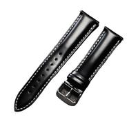 AZSHIW Bracelet en cuir brillant fait main, 20 mm et 22 mm, à dégagement rapide, unisexe, souple, noir, vert, marron, compatible avec Rolex et Tudor(Black White,20mm)