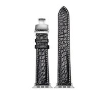 AZSHIW Bracelet en cuir souple de crocodile compatible avec les cadrans des séries 10/9/8/7/6/5 (42 mm, 45 mm, 49 mm).(Black-silverW,S10-42MM)