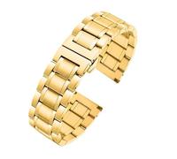 AZSHIW Bracelet unisexe en acier massif, compatible avec les montres Longines, Tissot, Casio, Citizen, avec boucle papillon en métal, 18 mm, 20 mm, 21 mm, 22 mm, 24 mm(Gold,19mm)