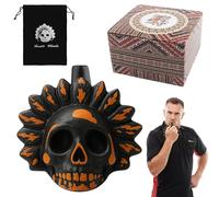 Aztec Death Whistle Réplique historique d'effets sonores effrayants à collectionner avec sac de rangement et instructions (orange et noir)