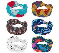 Aztec Lot de 6 bandeaux larges en zigzag d'Amérique du Sud pour femme, rouge, bleu, jaune