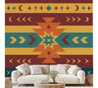 Aztèque Tribal Amérindien Ethnique Papier Peint Intissé Mystérieux Motif Géométrie Mural Bohème Exotique Papier Peint Autocollant Mural 100x70 cm pour Chambre Salle de Bain Salon