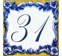 Azul'Decor35 Numérotation de Porte en faïence - Carreau de 15,2x15,2cm - Numéro au Choix
