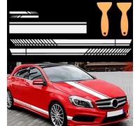 AzulLanse 5 pcs Universel De Voiture De Autocollant De Bande De Capot De Voiture Décalque Graphique Vinyle Auto Body Racing Rétroviseur Compatible avec Taille Libre + 2 Grattoir(Blanc)