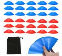 AzulLanse Lot de 30 cônes d'agilité pour football, avec sac de transport, 15 rouges et 15 bleus, pour l'entraînement de football, le basket-ball, le coaching et les jeux d'agilité en intérieur et en