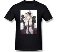 Azur Lane 3D Print Short Sleeve Fashion T Shirt for Men 100% Cotton Black Black T-Shirts à Manches Courtes(Large)