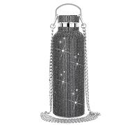 AZURAOKEY Bouteille d'eau en forme de diamant Bling Diamond avec chaîne en acier inoxydable 304 avec strass pour femmes et filles, cadeaux d'été (noir, 500 ml)