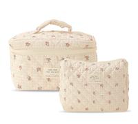 AZURAOKEY Lot de 2 trousses de maquillage matelassées en coton pour femme - Trousse de maquillage de voyage pour femme - Trousse de toilette pour femme - Cadeau pour amoureuse, fille, sœur, maman, 2