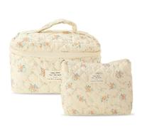 AZURAOKEY Lot de 2 trousses de maquillage matelassées en coton pour femme - Trousse de maquillage de voyage pour femme - Trousse de toilette pour femme - Cadeau pour amoureuse, fille, sœur, maman, 2