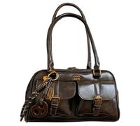 AZURAOKEY Sac à bandoulière Y2K pour femmes avec multiples poches, sac à main design, sac satchel en cuir PU rétro de style Boston avec pendentif