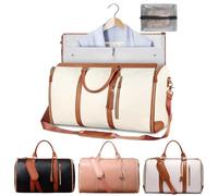AZURAOKEY Sacs à vêtements pour voyage, sac à vêtements convertible avec compartiment à chaussures, grand sac de week-end pour homme et femme 2 en 1 à suspendre, Beige, Medium, Simple et facile