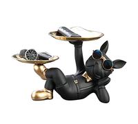 AZURAOKEY Statue de chien en résine cool - Statue créative mignonne avec 2 plateaux - Figurine de bouledogue français allongé - Sculptures de table - Fond antidérapant pour la maison, le bureau