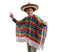 Azurconfiserie Poncho Mexicain Adulte Multicolore avec Franges Blanches Taille Unique à partir de 12 Ans