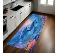 Azuré Tapis de Cuisine Récifs coralliens Marins Tapis de Couloir Devant Évier Antidérapant Absorbant Lavable Salon Salle de Bain Entrée 50 x 80 cm