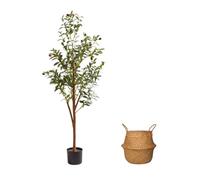 AzureLeap Olivier artificiel de 1,2 m avec mousse et panier - Grand olivier artificiel d'intérieur dans un pot de fleurs, grand olivier artificiel en soie avec branches et fruits réalistes pour