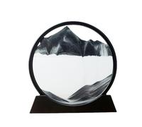 AzureLeap Peinture de Sable Mobile Cadre Sablier Art de Sable en Mouvement Sable Dynamique dans un Verre Rond Paysage 3D pour Bureau et Décoration Maison (Noir, 12 Pouces)