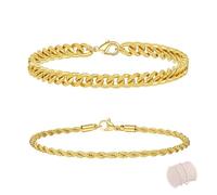 AzureRay Bracelet Or Homme, Bracelet Homme Or Empilable en Argent 19/21cm, Bijou Élégant pour Garçons, Cadeau pour Papa Mari Fils, Style Cubain et Corde de Serpent