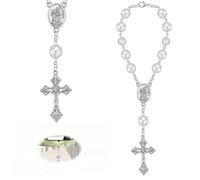 AzureRay Chapelet de Voiture pour Rétroviseu, Talisman de Chance et Protection avec Saint Christophe et Crucifix, Accessoire de Dévotion pour Conducteurs