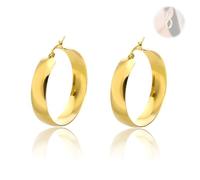 AzureRay Créoles Or Femme, 1 Paire de Créoles Plaqué Or Véritable 40 mm, Légères et Hypoallergéniques, Boucles d'Oreilles Épaisses et Larges pour Femme