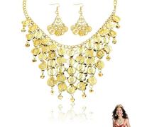AzureRay Parure Bijoux Femme Danse Orientale, Collier et Boucles d'Oreilles Pièce de Monnaie Or, Accessoires pour Robe de Danse du Ventre, Ensemble de Bijoux Élégant