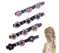 AzureRay Pince à cheveux femme, Lot de 4 pinces fleur cheveux en trèfle à 5 feuilles avec cristaux, barrette fleur cheveux pour cheveux fins, Élégantes et robustes pour tous les jours ou occasions spé