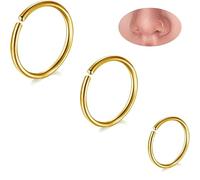 AzureRay Set de 3 (6mm/8mm/10mm) pour Cartilage Septum Piercing Nez Anneaux Anneau Nez Piercing Hypoallergénique,Finition Or Résistante,Idéal Hélix Tragus