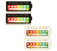 AzureRay Social Battery Pin, Lot de 4 Pins Social Battery Interactifs en Émail, Épingle Émotionnelle Créative et Drôle pour la Santé Mentale (Blanc + Noir), en Acier Allié
