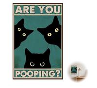AzureRay Vintage Black Cat Metal Wall Sign Retro Art Poster Suitable for Living Kitchen Bathroom Toilet Humour Style Size 20 x 30 cm