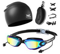 AzureWings Lunettes de natation 7 en 1 + bonnet de bain pour homme et femme, lunettes de natation avec bouchons d'oreille, sans fuite, anti-buée et UV, lentille HD Wide Vision PC