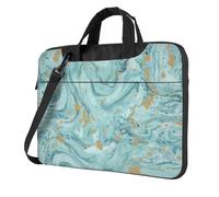 Azurite, bleu sarcelle et feuille d'or motif marbré à l'huile, sacs pratiques pour ordinateur portable, élégants et protecteurs, style unique, Noir , 13 inch