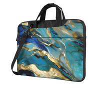 Azurite, bleu sarcelle et feuille d'or motif marbré à l'huile, sacs pratiques pour ordinateur portable, élégants et protecteurs, style unique, Noir , 14 inch