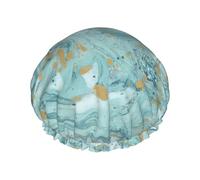 Azurite Bonnet de douche imperméable pour homme et femme Motif marbre à l'huile Bleu sarcelle et feuille d'or