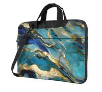 Azurite Housse à bandoulière unique pour ordinateur portable de 13 à 15,6" Motif marbre à l'huile Bleu sarcelle et doré