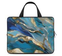 Azurite - Housse pour ordinateur portable de 12 po ultra fine, légère et imperméable - En néoprène durable - Motif marbre à l'huile - Sac de protection portable avec dragonne - Bleu sarcelle et doré