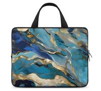 Azurite - Housse pour ordinateur portable de 17 po, ultra fine, légère et imperméable, en néoprène durable, motif marbre à l'huile bleu sarcelle et feuille d'or