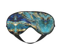 Azurite Masque de sommeil à imprimé marbre à l'huile bleu sarcelle et feuille d'or - Couverture douce et respirante pour les voyages, le travail de nuit et la méditation