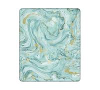 Azurite Tapis de souris rectangulaire avec base antidérapante, motif marbré à l'huile, bleu sarcelle et feuille dorée, 25,4 x 30,5 cm
