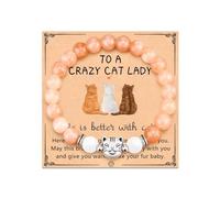 Azusa Sun Bracelets en forme de chat fou pour femme et homme - Rose porte-bonheur - Chat tigré mignon - Bracelet en perles de pierre naturelle pour chat, maman, enseignant, cadeau d'anniversaire pour