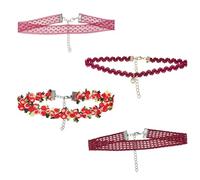 Azusa Sun Ensemble ras du cou pour femme - Collier ras du cou en velours avec pendentif en forme de fleur - Joli collier ras du cou rose et vert marguerite - Cadeau de Saint-Valentin, One Size, Coton