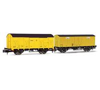 AZVI, coffret de 2 wagons fermés à 2 essieux J2 + J3, livrée jaune, époque V-VI