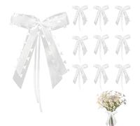 AZWOOD Noeuds de Voiture de Mariage, Lot de 10 Pièces Décoratifs en Tulle et Ruban Satin, Car Ribbon Bows pour Cérémonies, Mariages, Fêtes, Blanc
