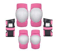 AZXAZ Lot de 6 genouillères pour enfants - Équipement de protection réglable - Pour roller, skateboard, vélo, équitation, sports (S, rose)
