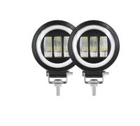 AZYUERHI Phares Avant Lumière LED ronde avec yeux d'ange | Projecteurs portables étanches 12V-80V, 2 pièces, pour moto et camion tout-terrain(2X WHITE AND WHITE 4)