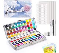 Azyvum Lot de 100 peintures aquarelles dans une boîte portable, avec pinceau et papier aquarelle