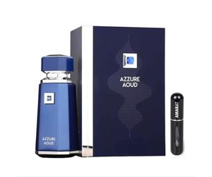 Azzure Aoud Parfum arabe à longue durée importé de Dubaï avec vaporisateur rechargeable de 5 ml, parfum boisé avec des notes de fruit de la passion, oud et cuir (Azzure Aoud)